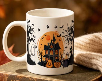 Personalized Halloween Coffee Mug,Custom Retro Halloween Mug,Ghosts Halloween Mug,Spooky Season Mug For Halloween Decor,Kids Halloween Gift