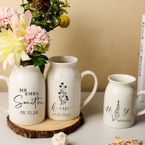 Custom Engraved Wedding Vase,Gift For Newlyweds,Wedding Gift For Couple,Engagement Ceramic Flower Vase,Bridal Shower Gift,Anniversary Gifts
