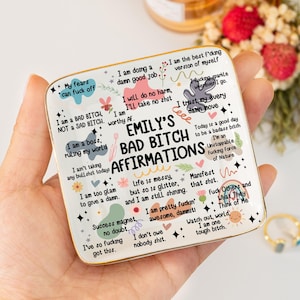 Personalized Swear Affirmations Ring Dish,Inspirational Quote Jewelry Dish,Funny Gift For Best Friend,Custom Name Trinket Dish For Coworker
