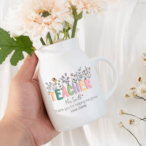 Jarrón personalizado para maestros, regalo de agradecimiento para maestros, jarrón de cerámica "Gracias por ayudarme a crecer", regalo de agradecimiento, regalo de fin de año para maestros.