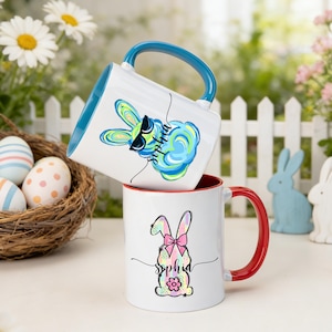 かわいいイースターバニーマグ、パーソナライズされたイースターキッズカップ、名前入りイースターバニーマグ、春のマグ、イースターパーティーの記念品、子供用イースターギフト、子供用ティーカップ