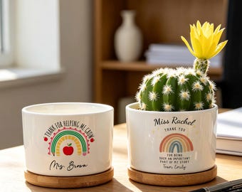 Thank You For Helping Me Grow Planter,Custom Rainbow Pot For Teacher,Back To School Gift,Teacher Appreciation Flower Pot,Christmas Gifts