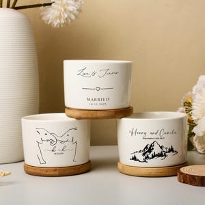 Maceta de cerámica personalizada para compromiso, regalo de boda para pareja, maceta para recién casados, regalos de aniversario, regalo de despedida de soltera, maceta para suculentas.