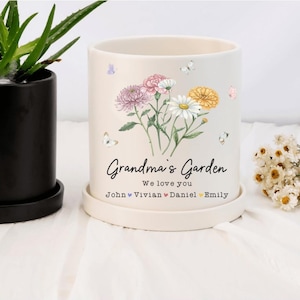 Custom Grandma's Garden Mini Plant Pot, Personalized Birth Flower Pots,Grandma Gifts,Outdoor Planter,Gift for Mom,Birthday Gift,Family Art