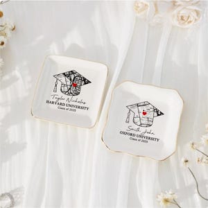 Gepersonaliseerde afstudeercadeau voor haar, campuskaart trinket schotel, klasse van 2025, custom college schoolkaart ring schotel, sieradenbakje afstuderen,