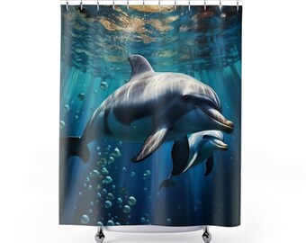 Dolphin Underwater Bathroom Shower Curtains