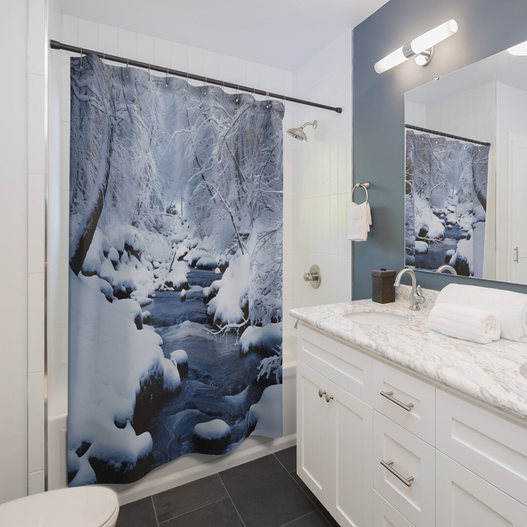 Christmas Snowy Creek Winter Shower Curtains Etsy
