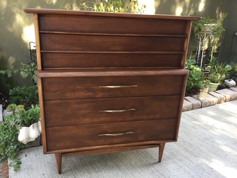 Sold Mid Century Modern Kent Coffey Tallboy Dresser Etsy