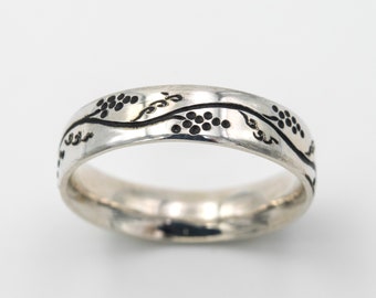 Vine and Branches 6mm Silver Band