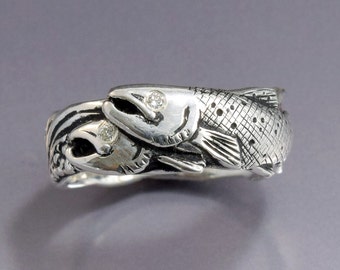 Salmon Pair Ring with optional Diamonds