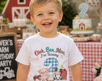 Personalised Farm Birthday Shirt, Oink Baa Moo I'm Turning 2, Boys 2nd Birthday Tee, Farm Animal Birthday Top