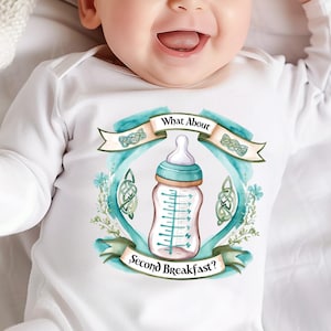 Adorable What About Second Breakfast Baby Bodysuit - Whimsical Fantasy Design, Perfect Geeky or Nerdy Gift for New Parents and Fantasy Fans