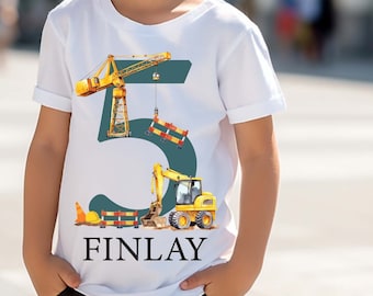 Crane Birthday Shirt, I'm 4 Birthday Boy Organic Kids Birthday Shirt Construction Birthday Shirt Photoshoot Shirt