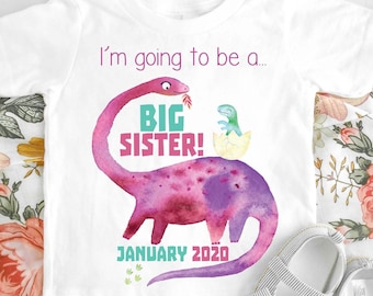 Big Sister Shirt, Pregnancy Announcement Shirt, Promoted to Big Sister Shirt Dinosaur Big Sister 0017