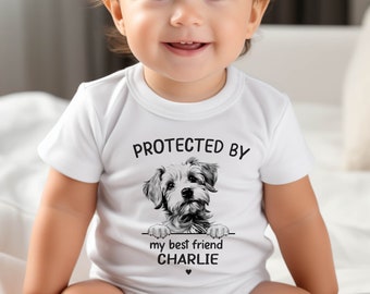 Baby Shower Gift, Protected By Dog T-Shirt, Protected By Pets Bodysuit, Newborn Baby Gift, Personalized Baby T-Shirt, Custom Dog Bodysuit