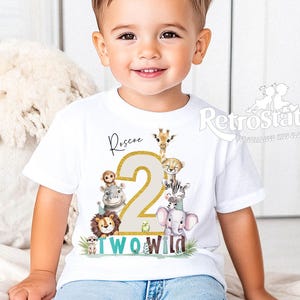 Zwei Wilde T-Shirts zum 2.Geburtstag - Kinder T-Shirt mit Safari Thema - Dschungel Tier Party Outfit für Jungen & Mädchen