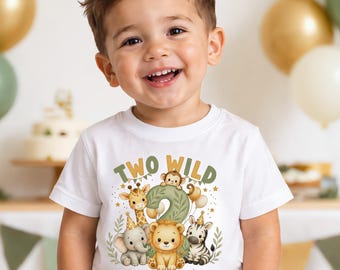 Personalised Two Wild Birthday Shirt, Safari 2nd Birthday Tee, Custom Name Jungle Animal Top, Toddler Second Birthday Gift