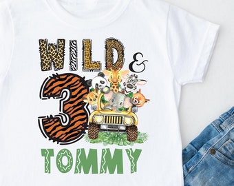 Wild and 3 Geburtstagsshirt Safari Geburtstagsshirt Jungen 3. Geburtstag Shirt Kinder Drittes Geburtstagsshirt 3. Geburtstag Outfit Kinder
