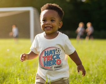 Premier Birthday Boy Shirt, Age 3 Birthday Shirt, Boy's Third Birthday shirt Custom football Tshirt, Boy's Footie Shirt Age 3. Hat Trick