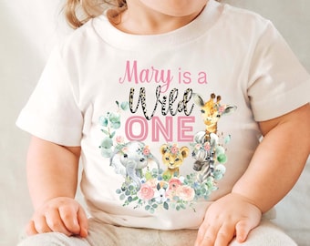 Wild One Safari Birthday Girl,  1st Birthday Elephant Birthday Shirt Pink Safari Theme Cake Smash First Birthday Gift RTS0009