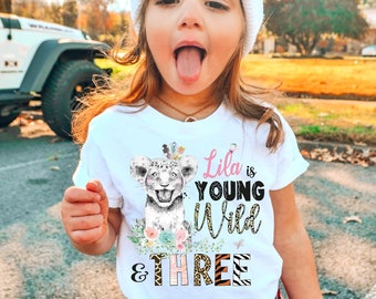 Young Wild and Three Birthday Shirt Safari Birthday Shirt Girls 3rd Birthday Shirt Kids Third Birthday Shirt 3rd Birthday Outfit  RTS0001