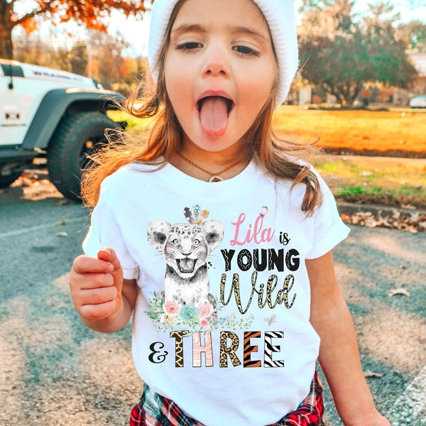 Young Wild and Three Birthday Shirt Safari Birthday Shirt Girls 3rd Birthday Shirt Kids Third Birthday Shirt 3rd Birthday Outfit  RTS0001