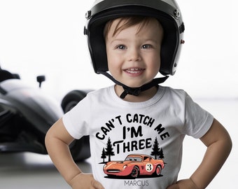 Can't Catch Me, I'm Three, Birthday Shirt, Vintage race car t shirt, 3rd birthday shirt, Racing birthday shirt, Vintage race, birthday boy