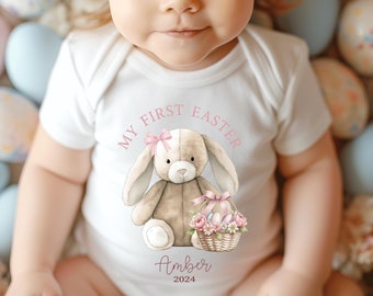 Pink Rabbit, my first Easter bodysuit, my first Easter outfit, baby Girl's Easter outfit, my first Easter baby vest, my 1st Easter sleepsuit