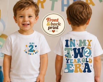 Personalised In My Two Year Old Era Birthday Shirt, Boys 2nd Birthday Tee, Front Back Print, Second Birthday Top