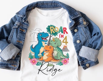 4e anniversaire de dinosaure, chemise Roar I'm 4, Roar I'm Four, Roar i'm 4 Shirt, personnalisé, Dinosaur Forth, chemise d'anniversaire, fête d'anniversaire de dinosaure,