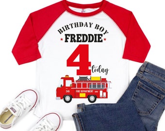 Birthday Boy Shirt 4th Birthday Boy Shirt  Forth Birthday Shirt - Fire Engine Birthday Shirt-  Fireman Birthday, Custom 4th Birthday Outfit