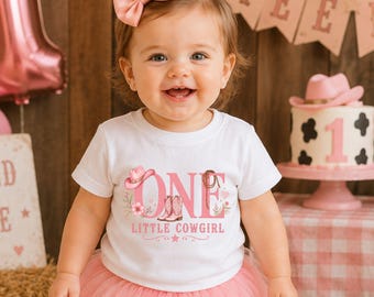 Personalised One Little Cowgirl Shirt, Girls 1st Birthday Top, Custom Name Western Birthday Shirt, Cowgirl Theme First Birthday Outfit Gift