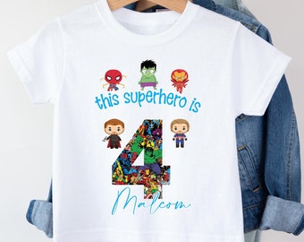 Camisa del 4to cumpleaños, Mi 4to cumpleaños, 4to cumpleaños niños, Cumpleaños de superhéroe, Fiesta de superhéroes, Camisa de superhéroe, Mi 4to cumpleaños Camisa