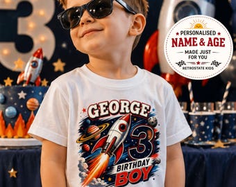 Rocket Birthday Boy Shirt, Personalised Space Birthday Shirt Any Age, Custom Name Boys Top, Astronaut Birthday Gift