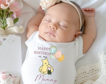 Winnie the Pooh, Happy 1st Birthday as my Mummy Love you Lots Baby Bodysuit Babygrow, Personalised,  1st Birthday Mummy Gift