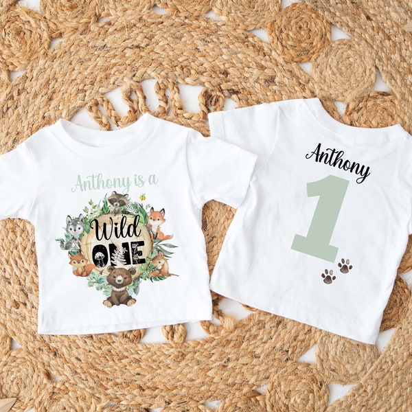 Wild One Woodland Shirt Forest Animals First  Birthday Shirt long or short sleeves