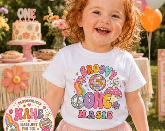 Personalised Groovy One Birthday Shirt, 1st Birthday Retro Rainbow Top, Custom Name Age Cake Smash Shirt, Boho First Birthday Girl Gift