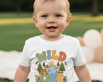 Wild One Birthday Shirt, Personalised 1st Birthday Shirt Boy, Custom Name Woodland Bear Tee, Forest Theme Toddler Top and Bodysuit