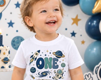 Personalised 1st Birthday Shirt Boy, Space Astronaut Custom Name Vest, Cosmic Galaxy One Birthday Top, Toddler Outer Space Birthday Gift