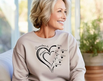 Custom Grandma Sweater, Kids Names in Heart, Personalized Granny Sweatshirt with Kids Names, Gift for Mother, My Heart Sweatshirt