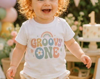 Personalised Groovy One Birthday Shirt, 1st Birthday Retro Rainbow Top, Custom Name Age Cake Smash Shirt, Boho First Birthday Girl Gift