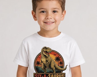 Personalisiertes Dinosaurier-Geburtstags-Shirt, Gewohnheit jedes Alter T-Rex scherzt T-Shirt, Jungen-Dino-Party-T-Stück, brüllendes Geburtstagsgeschenk-Shirt