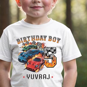 Personalized Birthday Boy T-Shirt | Custom Race Car Shirt | Any Age and Name Customizable | Boys Birthday Gift | Race Car Birthday Shirt