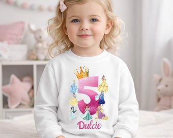 Personalised Princess Birthday Sweater for Girl, Custom Name and Age Jumper, Princess Birthday Top for Any Age, Girl Birthday Gift Idea
