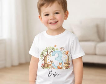 Personalized Woodland Birthday Shirt Any Age, Forest Animals Birthday Tee Custom Name, Deer Fox Bunny Kids Party Shirt Nature Theme Outfit