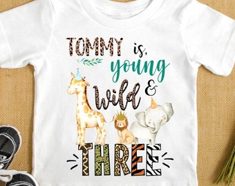 Young Wild and Three Birthday Shirt Safari Birthday Shirt Boys 3rd Birthday Shirt Kids Third Birthday Shirt 3rd Birthday Outfit Kids