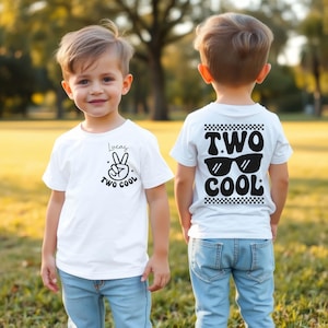 Two Cool Birthday Shirt for Boys – Personalised 2nd Birthday T-Shirt with Name – Front & Back Design – Toddler Boy Age 2 Birthday Shirt