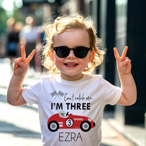 Kann mich nicht fangen, ich bin drei, Geburtstagsshirt, Vintage Rennauto T-Shirt, Geburtstagsshirt, Racing Geburtstagsshirt, Vintage Rasse, Geburtstagskind