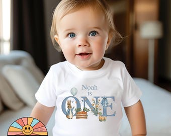 Personalised Peter Rabbit 1st Birthday Shirt – “One” Blue Bunny Baby Tee or Sweatshirt