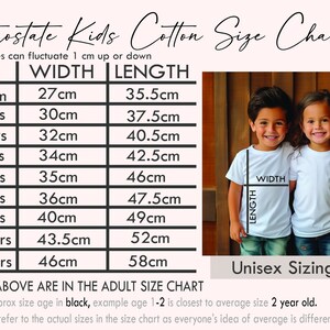 a child's size chart for a t - shirt